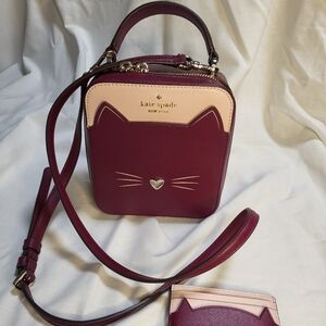 Kate Spade Meow Crossbody Purse Burgundy with matching Cardholder